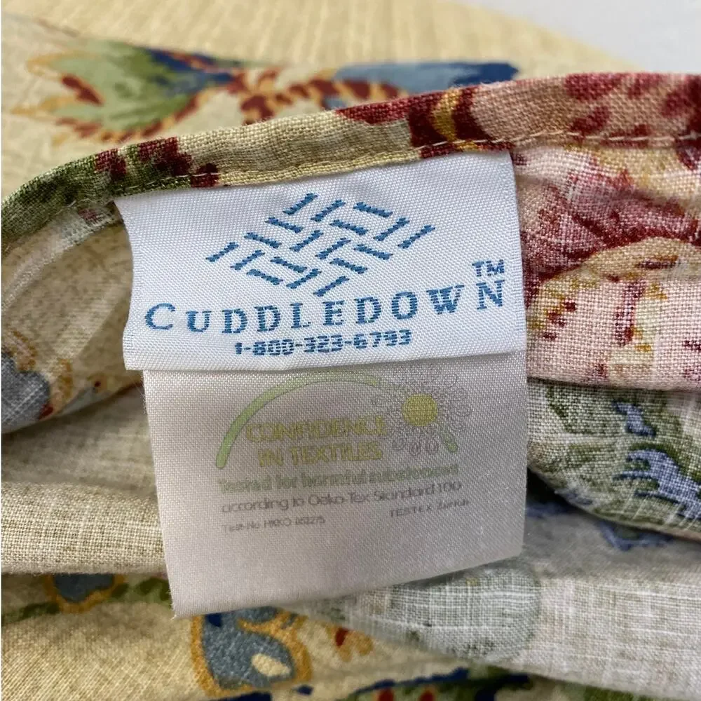 Cuddledown 100% Linen Beige Jacobean Floral Standard Pillow Shams Set of 2, EUC